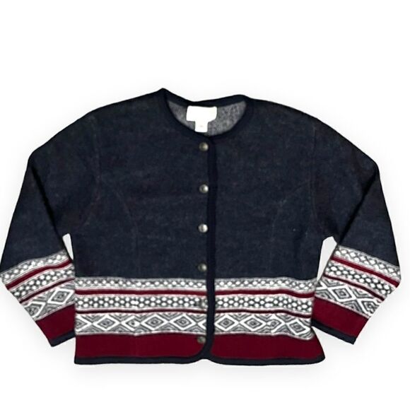 TALLY-HO FAIR ISLE NORDIC WINTER CARDIGAN SWEATER JACKET BOILED WOOL PLUS SIZE X - Picture 8 of 13